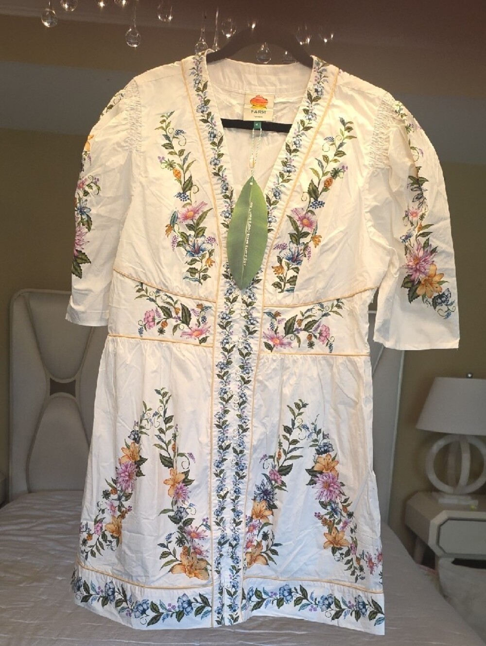 FARM Rio Sweet bloom Dreamscape White Mini Dress with Multicolor Floral Print XL - Picture 6 of 16